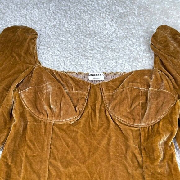 Refornation Mallory Crushed Velvet Top Gold Reyes - Picture 7 of 11